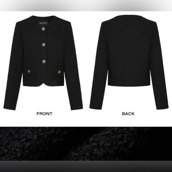 Cropped Crew Neck Casual Tweed Blazer Elegant Slim Jacket with Fake Pocket7 - Picture 3 of 6